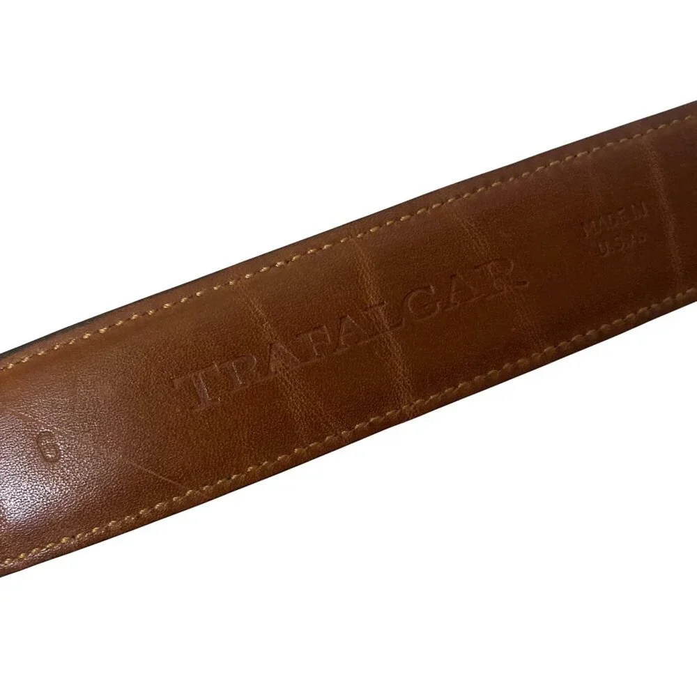 Trafalgar Black Crocodile Embossed Leather Belt Mens 38 Brass Buckle Made In USA